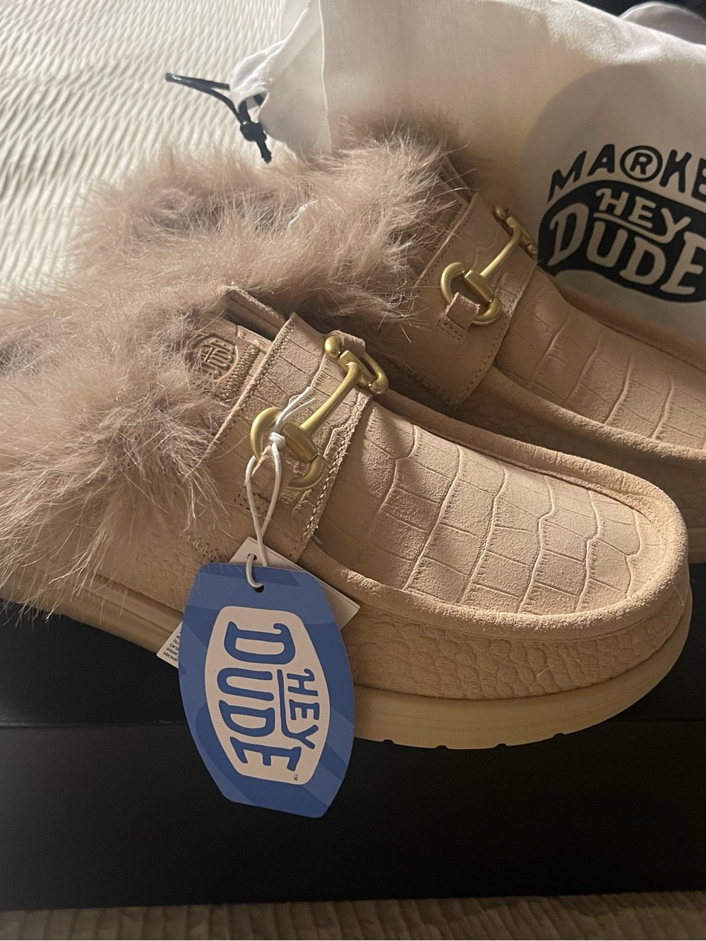 Hey Dude Men’s Tan Faux-Fur Lined Slip-On Loafers